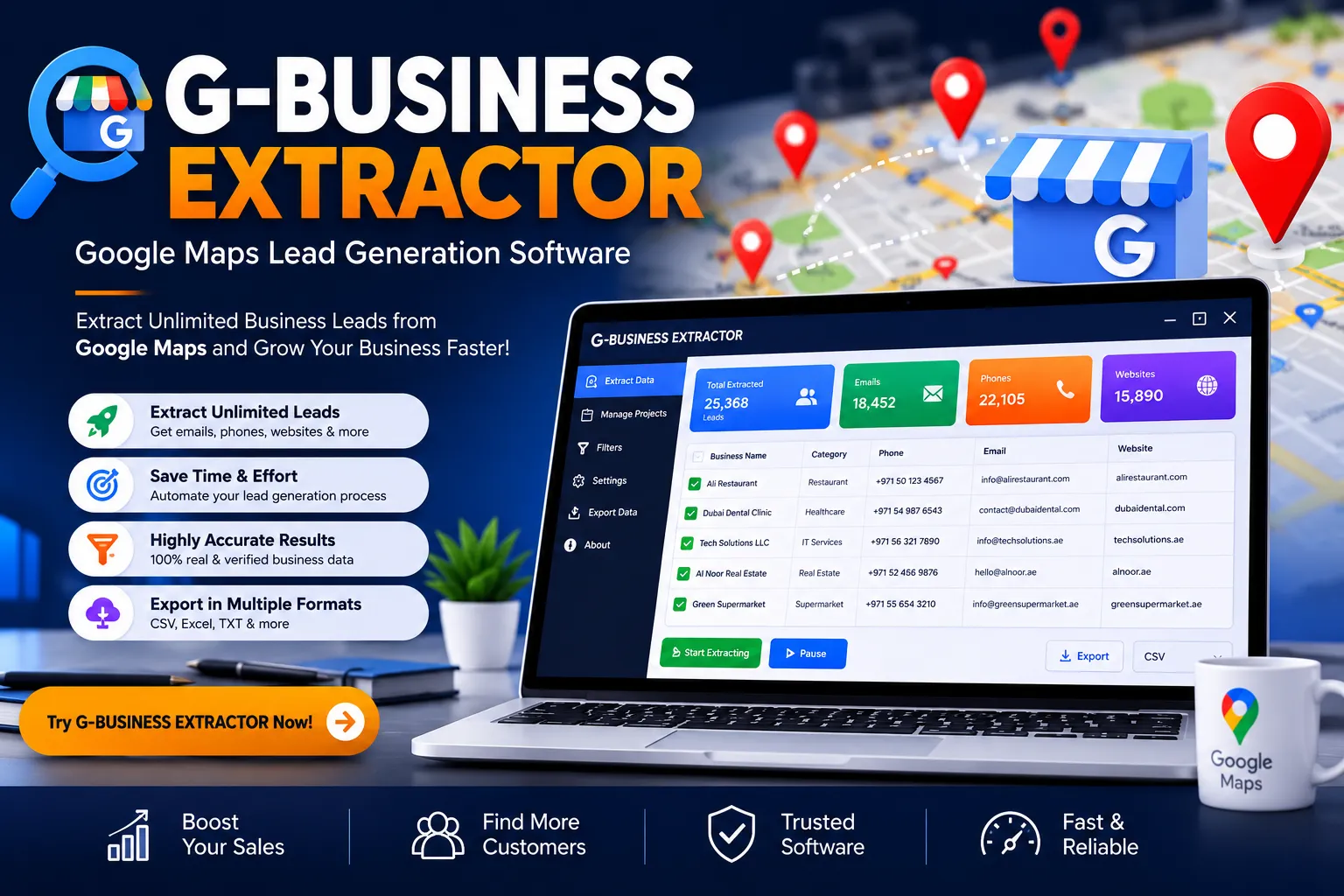 G-BUSINESS EXTRACTOR Google Maps Lead Generation Software