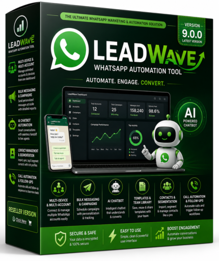 LeadWave WhatsApp Automation Tool 9.0.0 with AI chatbot andsl buk mesaging