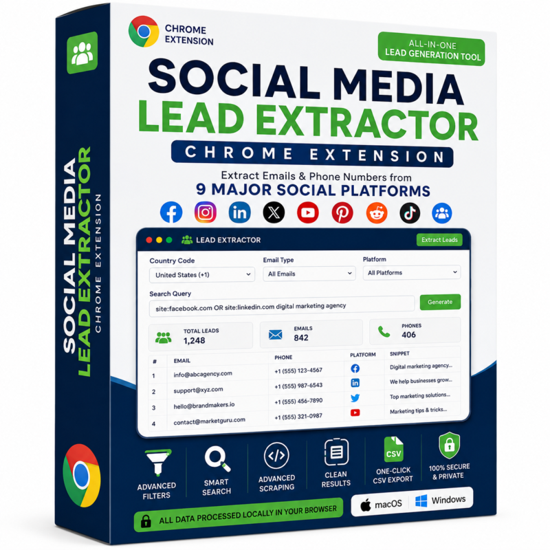 Social Media Lead Extractor Chrome Extension for email and phone lead generation